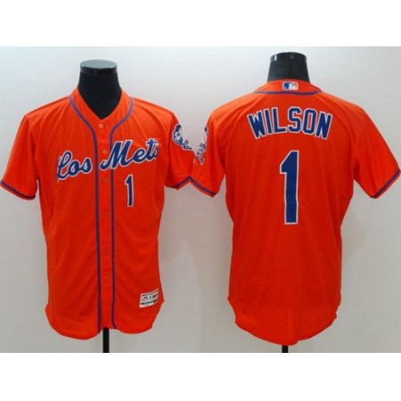 Mets #1 Mookie Wilson Orange Flexbase Authentic Collection Los Mets Stitched MLB Jersey