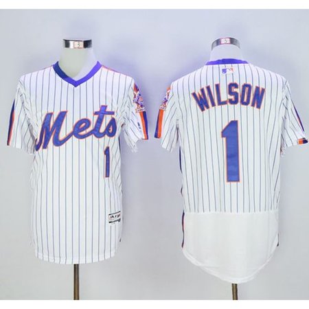Mets #1 Mookie Wilson White(Blue Strip) Flexbase Authentic Collection Alternate Stitched MLB Jersey