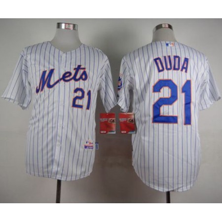 Mets #21 Lucas Duda White(Blue Strip) Home Cool Base Stitched MLB Jersey