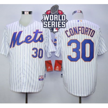 Mets #30 Michael Conforto White(Blue Strip) Cool Base W/2015 World Series Patch Stitched MLB Jersey