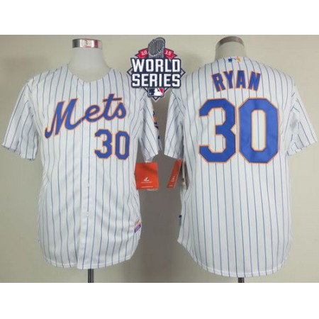 Mets #30 Nolan Ryan White(Blue Strip) Home Cool Base W/2015 World Series Patch Stitched MLB Jersey