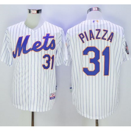 Mets #31 Mike Piazza White(Blue Strip) 2016 Hall Of Fame Patch Stitched MLB Jersey