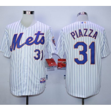 Mets #31 Mike Piazza White(Blue Strip) Home Cool Base Stitched MLB Jersey