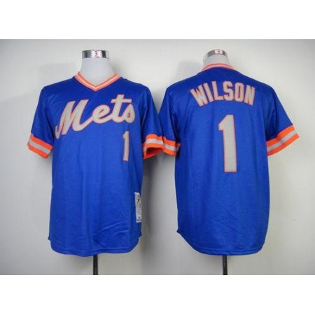 Mitchell and Ness 1983 Mets #1 Mookie Wilson Blue Throwback Stitched MLB Jersey