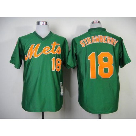 Mitchell and Ness 1985 Mets #18 Darryl Strawberry Green Throwback Stitched MLB Jersey