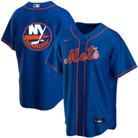 Men's New York Mets & islanders Blue Cool Base Stitched Baseball Jersey