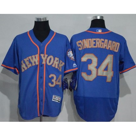 Mets #34 Noah Syndergaard Blue(Grey NO.) Flexbase Authentic Collection Stitched MLB Jersey