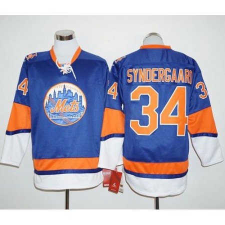 Mets #34 Noah Syndergaard Blue Long Sleeve Stitched MLB Jersey