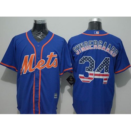 Mets #34 Noah Syndergaard Blue USA Flag Fashion Stitched MLB Jersey