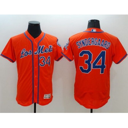 Mets #34 Noah Syndergaard Orange Flexbase Authentic Collection Los Mets Stitched MLB Jersey