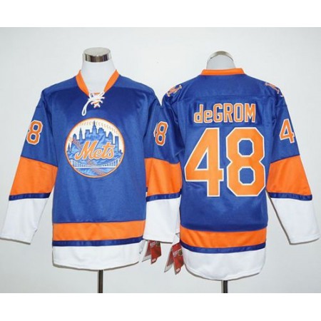 Mets #48 Jacob DeGrom Blue Long Sleeve Stitched MLB Jersey