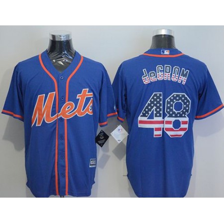 Mets #48 Jacob DeGrom Blue USA Flag Fashion Stitched MLB Jersey