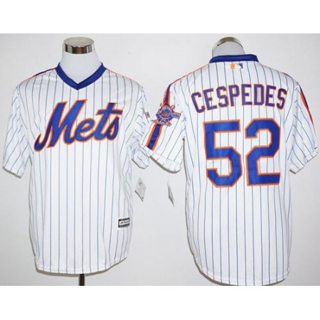 Mets #52 Yoenis Cespedes White(Blue Strip) Cool Base Cooperstown 25TH Stitched MLB Jersey