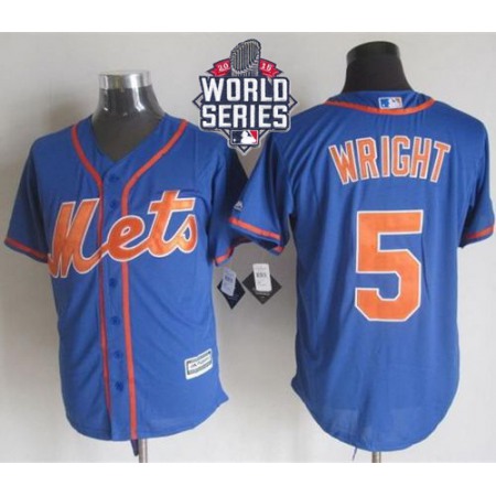 Mets #5 David Wright Blue Alternate Home New Cool Base W/2015 World Series Patch Stitched MLB Jersey