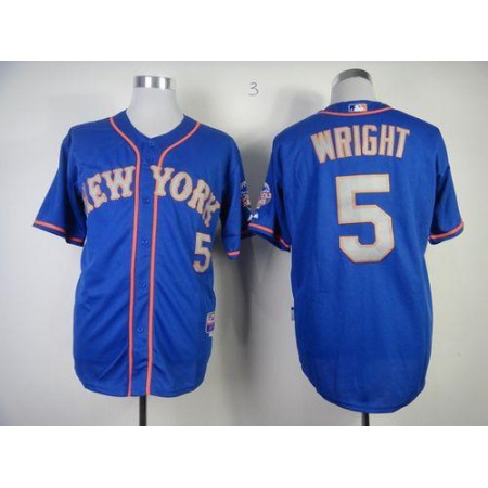 Mets #5 David Wright Blue(Grey NO.) Alternate Road Cool Base Stitched MLB Jersey