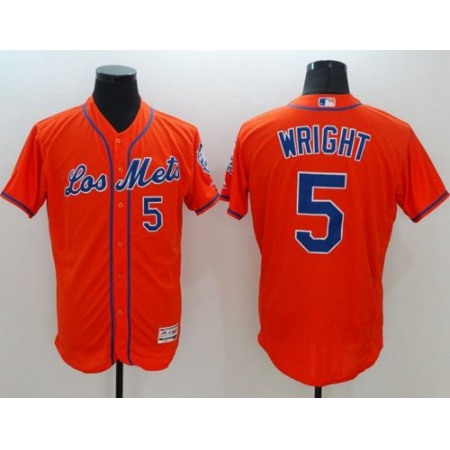 Mets #5 David Wright Orange Flexbase Authentic Collection Los Mets Stitched MLB Jersey