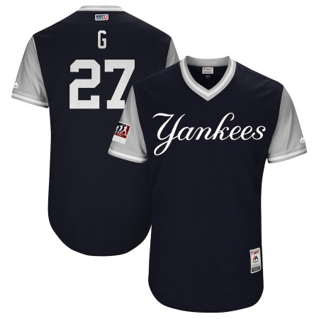 Men's New York Yankees #27 Giancarlo Stanton "G" Majestic Navy/Gray 2018 Players' Weekend Stitched MLB Jersey