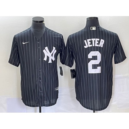 Men's New York Yankees #2 Derek Jeter Black Cool Base Stitched Baseball Jersey