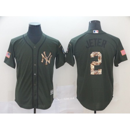 Men's New York Yankees #2 Derek Jeter Green Salute To Service Cool Base Stitched MLB Jersey