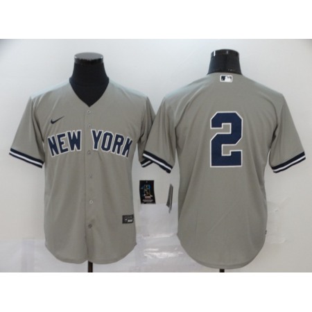 Men's New York Yankees #2 Derek Jeter Grey Cool Base Stitched MLB Jersey