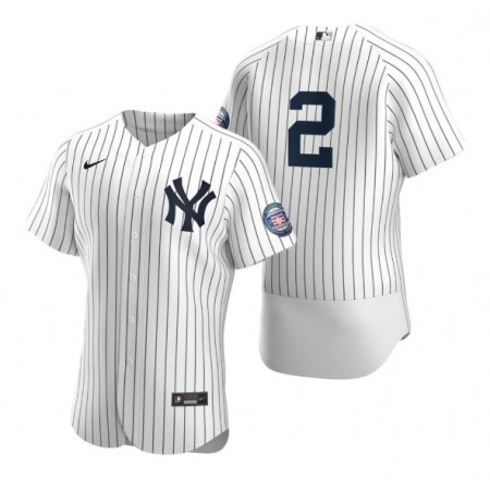 Men's New York Yankees #2 Derek Jeter White 2020 Hall of Fame induction Flex Base Stitched Jersey