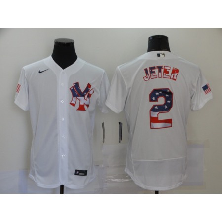 Men's New York Yankees #2 Derek Jeter White 2020 Stars & Stripes Flex Base Stitched Jersey