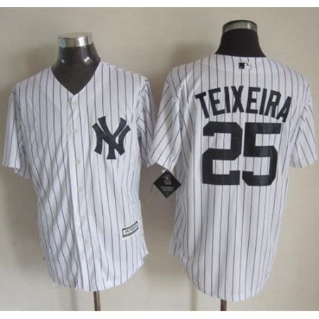 Yankees #25 Mark Teixeira White Strip New Cool Base Stitched MLB Jersey