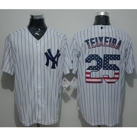 Yankees #25 Mark Teixeira White Strip USA Flag Fashion Stitched MLB Jersey