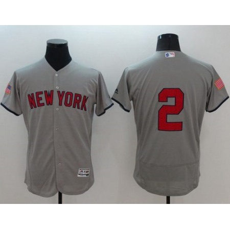 Yankees #2 Derek Jeter Grey Fashion Stars & Stripes Flexbase Authentic Stitched MLB Jersey