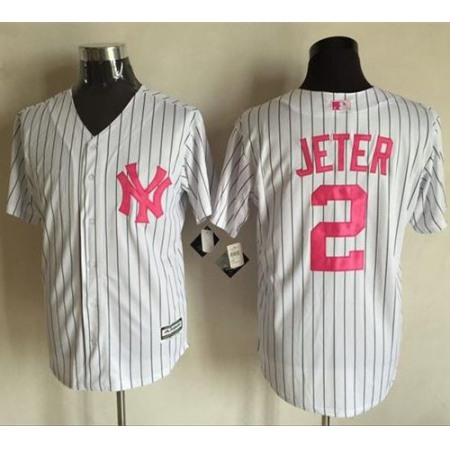 Yankees #2 Derek Jeter White Strip New Cool Base 2016 Mother's Day Stitched MLB Jersey