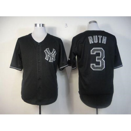 Yankees #3 Babe Ruth Black Fashion Stitched MLB Jersey