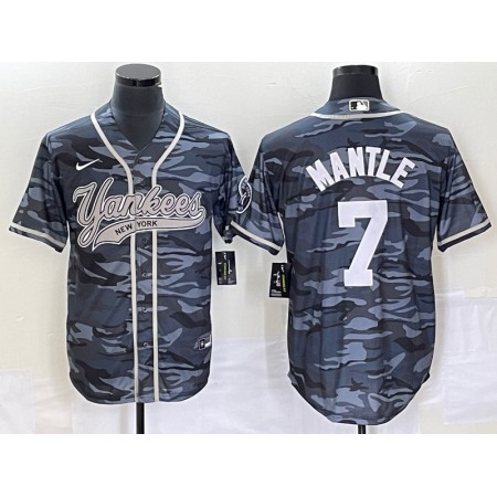 Men's New York Yankees #7 Mickey Mantle Gray Camo With Patch Cool Base Stitched Baseball Jersey