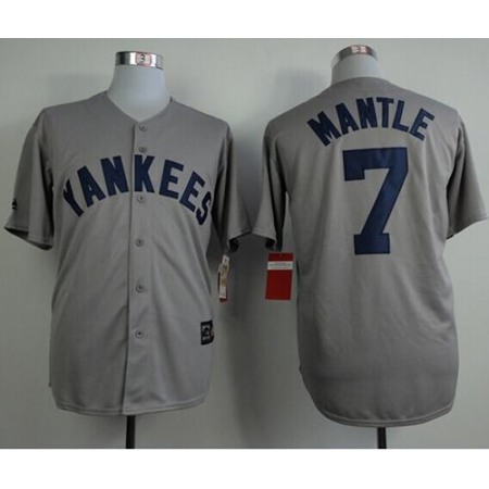 Mitchell And Ness 75TH Yankees #7 Mickey Mantle Grey Throwback Stitched MLB Jersey