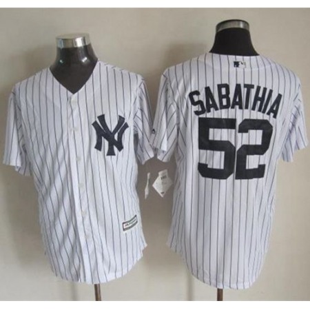 Yankees #52 C.C. Sabathia White Strip New Cool Base Stitched MLB Jersey