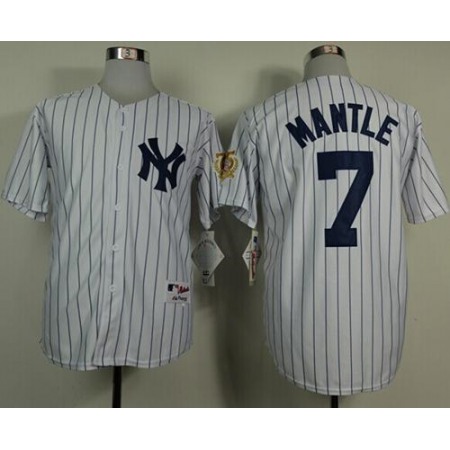 Yankees #7 Mickey Mantle White 75TH Throwback Stitched MLB Jersey