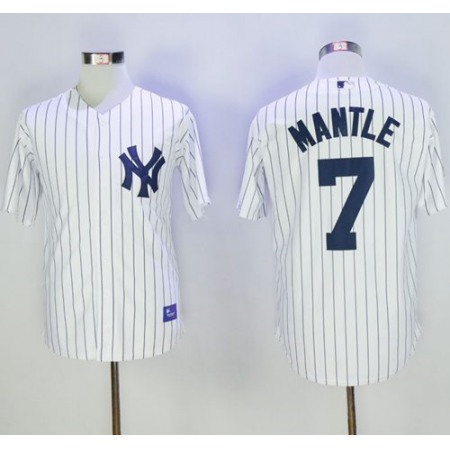 Yankees #7 Mickey Mantle White Name On Back 75TH Stitched MLB Jersey