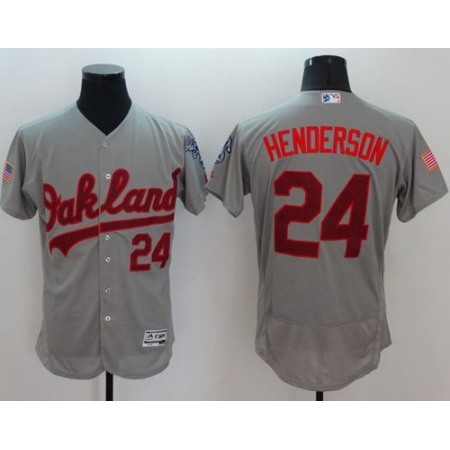 Athletics #24 Rickey Henderson Grey Fashion Stars & Stripes Flexbase Authentic Stitched MLB Jersey