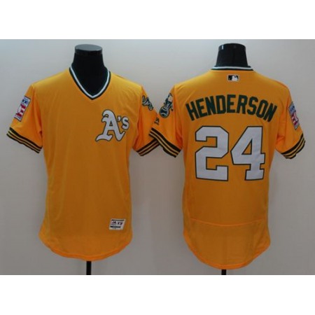 Athletics #24 Rickey Henderson Yellow Flexbase Authentic Collection Cooperstown Stitched MLB Jersey