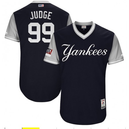 Men's New York Yankees Aaron Judge "All Rise" Majestic Navy/Gray 2017 Little League World Series Players Weekend Classic Jersey