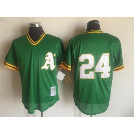 Men's Oakland Athletics #24 Rickey Henderson Mitchell And Ness Green 1991 Throwback Stitched MLB Jersey