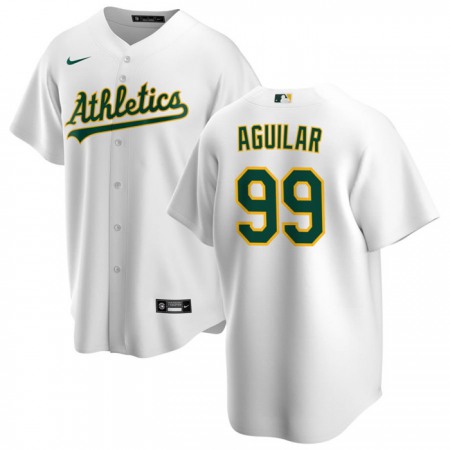 Men's Oakland Athletics #99 Jesus Aguilar White Cool Base Stitched Jersey