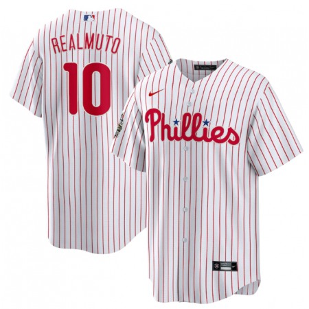Men's Philadelphia Phillies #10 J.T. Realmuto White 2022 World Series Cool Base Stitched Baseball Jersey
