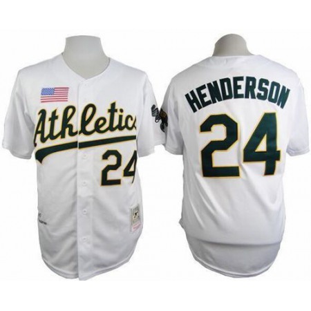 Mitchell And Ness 1990 Athletics #24 Rickey Henderson White Throwback Stitched MLB Jersey