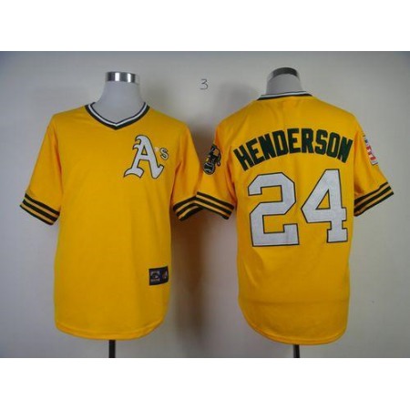 Mitchell And Ness Athletics #24 Rickey Henderson Yellow Throwback Stitched MLB Jersey