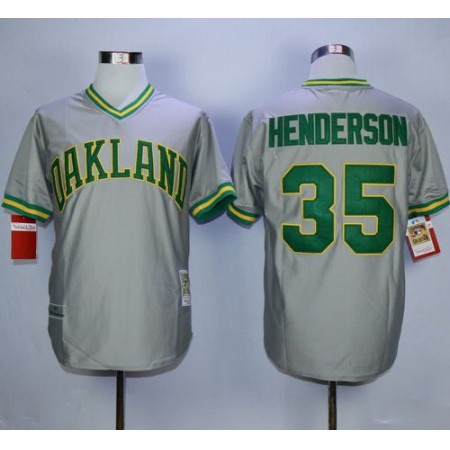 Mitchell And Ness Athletics #35 Rickey Henderson Grey Stitched MLB Jersey