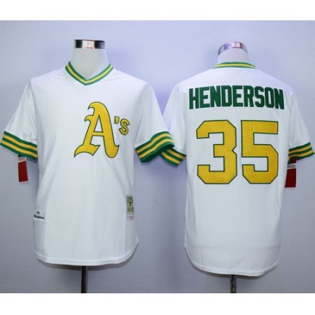 Mitchell And Ness Athletics #35 Rickey Henderson White Cool Base Stitched MLB Jersey