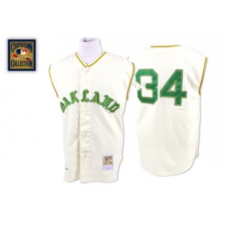 Mitchell and Ness Athletics #34 Rollie Fingers Stitched White Throwback MLB Jersey
