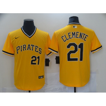 Men's Pittsburgh Pirates #21 Roberto Clemente Yellow Cool Base Stitched Jersey