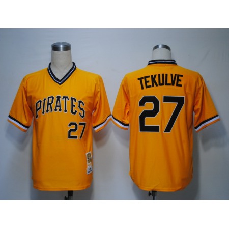 Mitchell and Ness Pirates #27 Kent Tekulve Yellow Throwback Stitched MLB Jersey