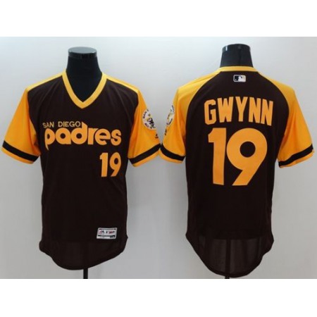 Padres #19 Tony Gwynn Brown/Gold Flexbase Authentic Collection Cooperstown Stitched MLB Jersey